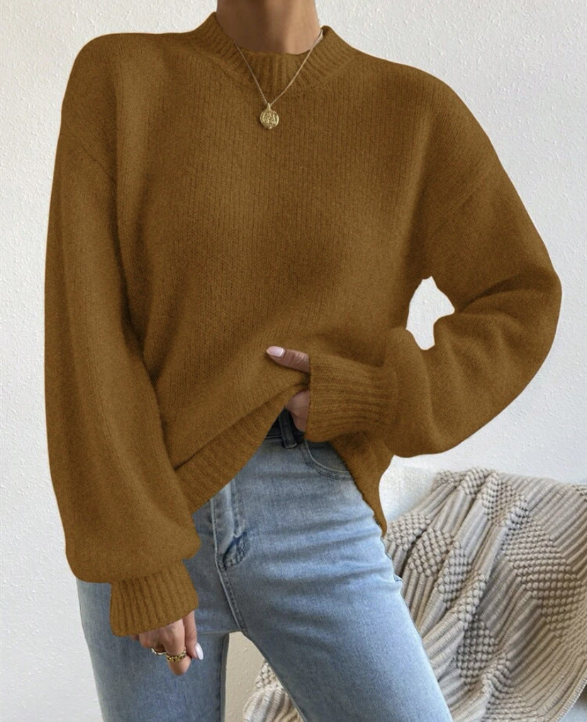 Pull Femme Col Montant mi-haut à Manches Longues – Style Élégant et Décontracté