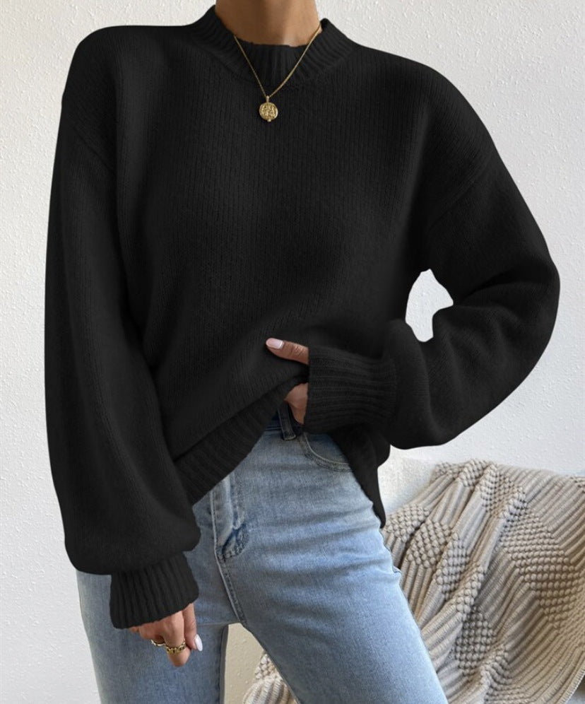 Pull Femme Col Montant mi-haut à Manches Longues – Style Élégant et Décontracté