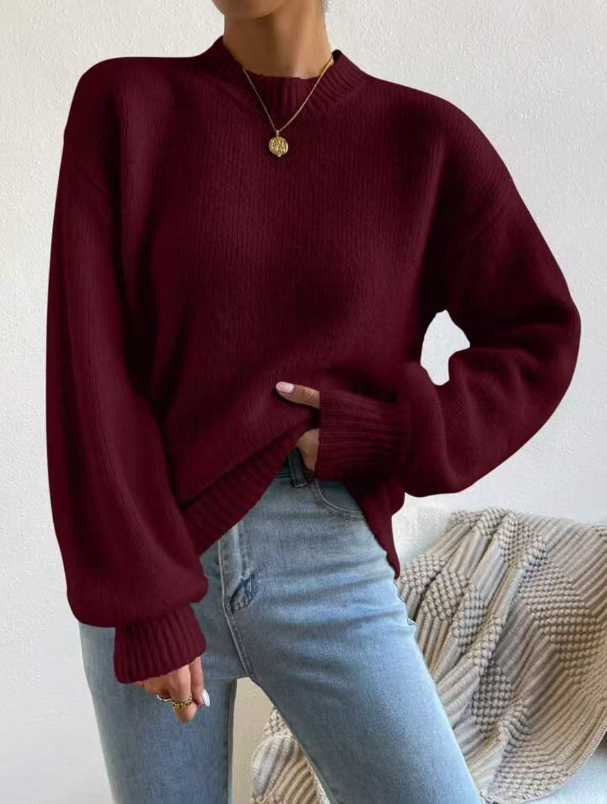 Pull Femme Col Montant mi-haut à Manches Longues – Style Élégant et Décontracté