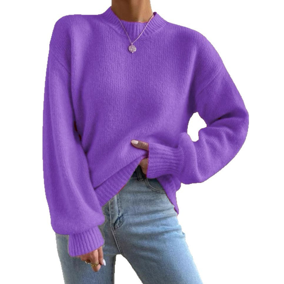 Pull Femme Col Montant mi-haut à Manches Longues – Style Élégant et Décontracté