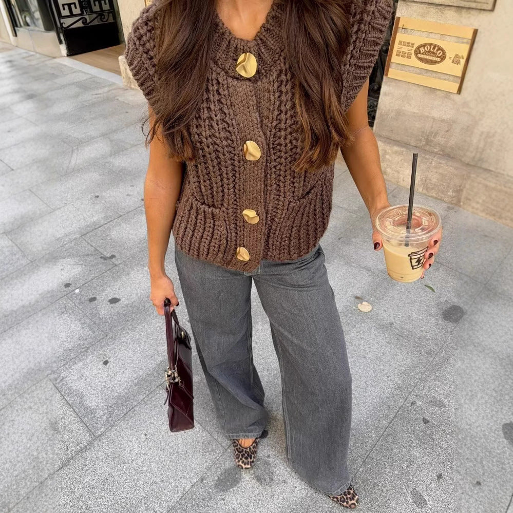 Gilet en tricot épais sans manches pour femme