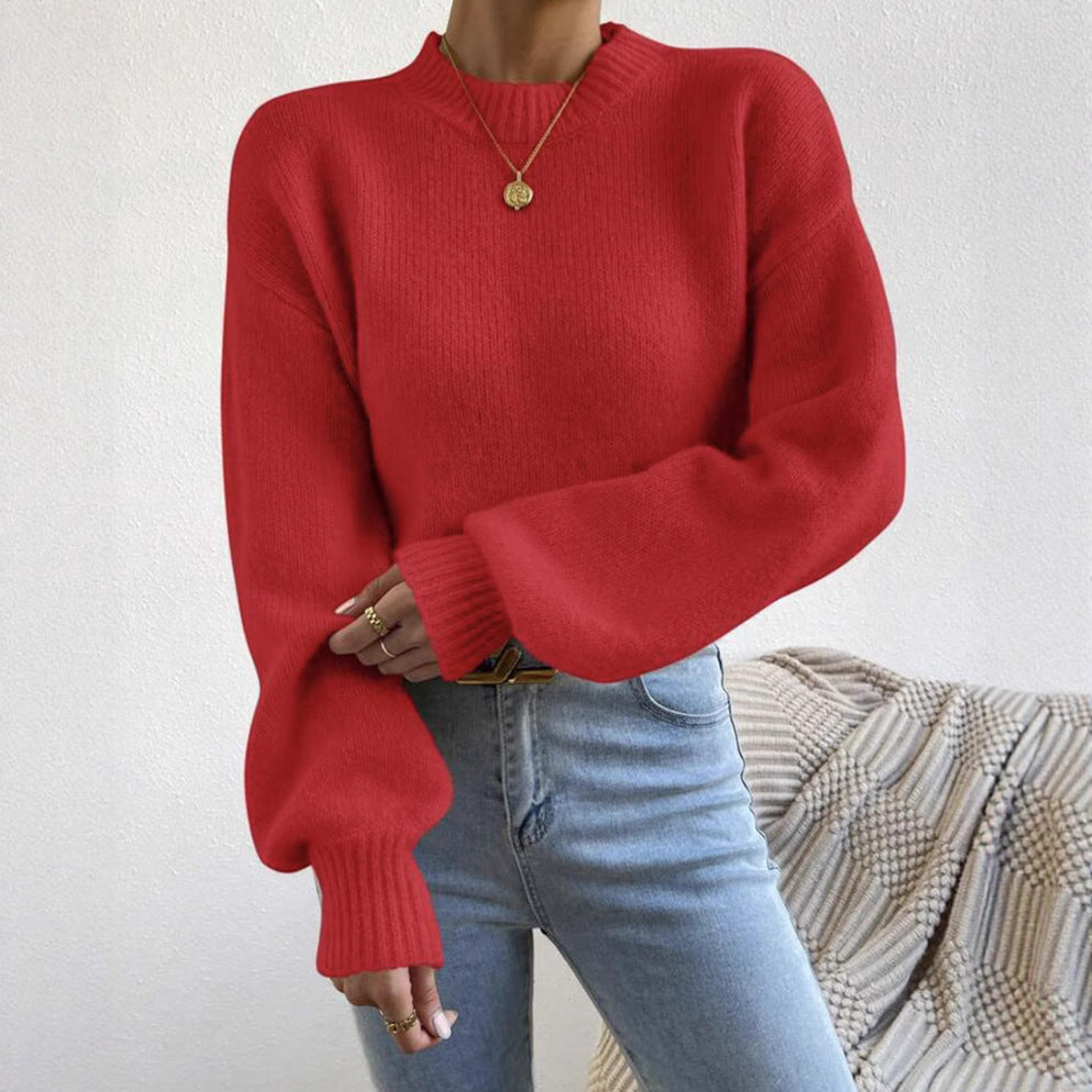Pull Femme Col Montant mi-haut à Manches Longues – Style Élégant et Décontracté