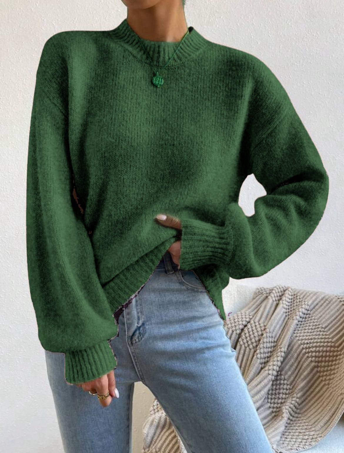 Pull Femme Col Montant mi-haut à Manches Longues – Style Élégant et Décontracté