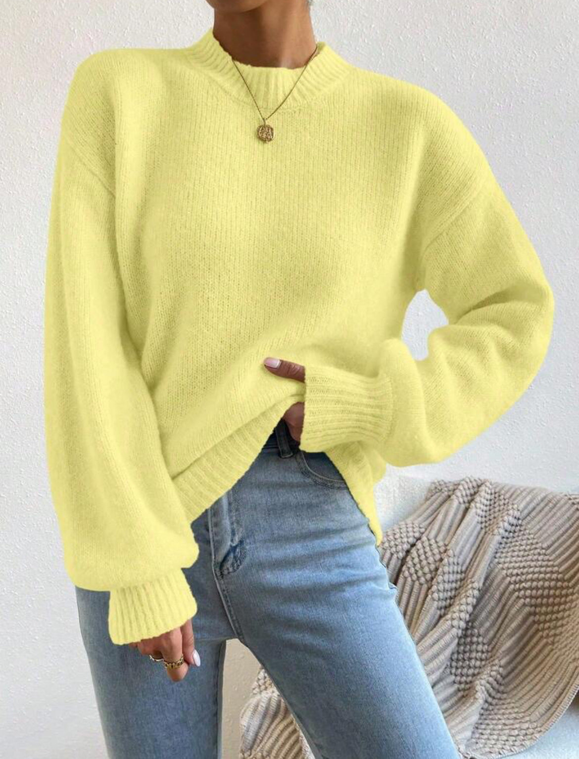 Pull Femme Col Montant mi-haut à Manches Longues – Style Élégant et Décontracté
