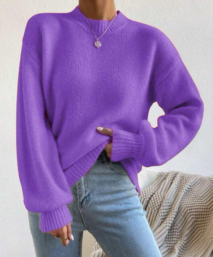 Pull Femme Col Montant mi-haut à Manches Longues – Style Élégant et Décontracté