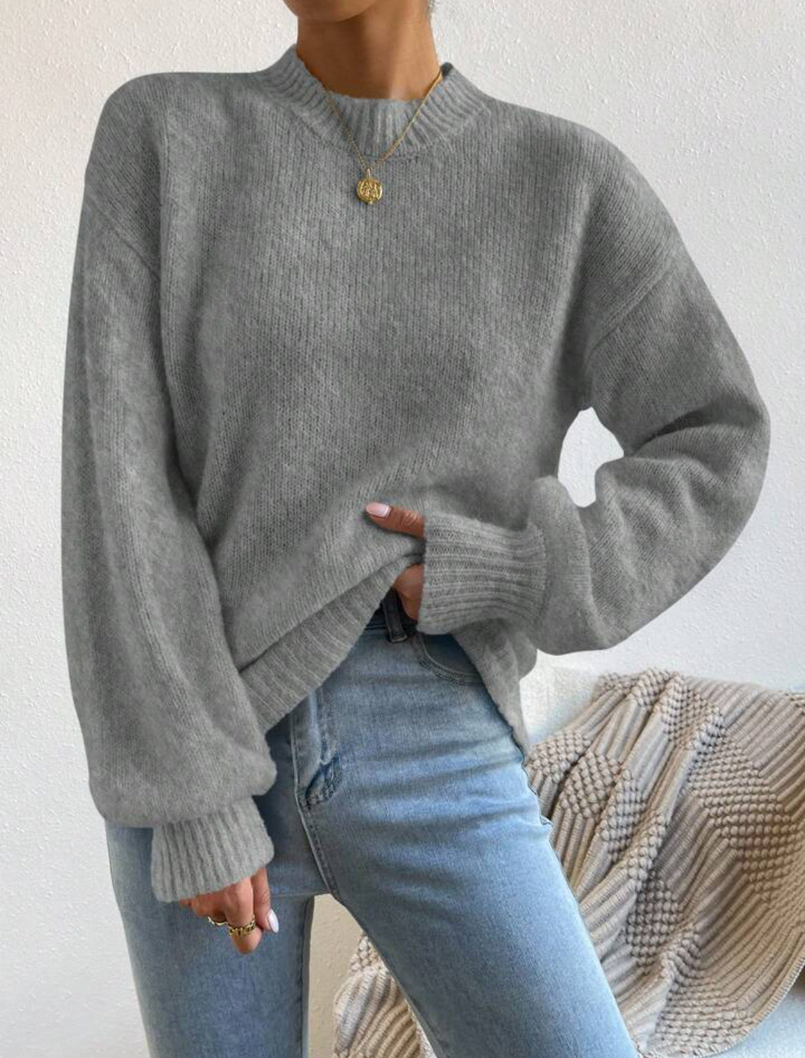 Pull Femme Col Montant mi-haut à Manches Longues – Style Élégant et Décontracté
