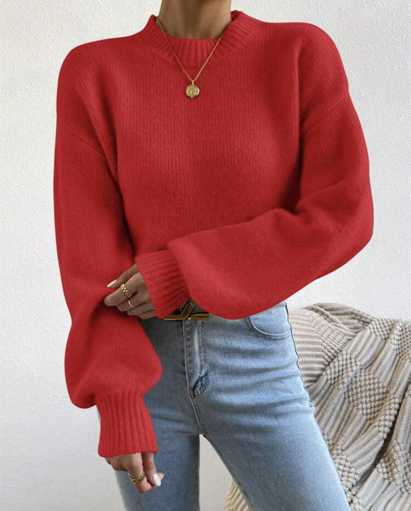 Pull Femme Col Montant mi-haut à Manches Longues – Style Élégant et Décontracté