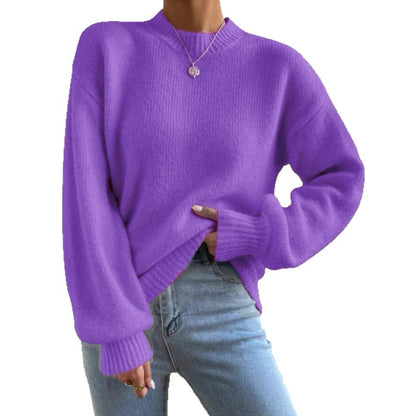Pull Femme Col Montant mi-haut à Manches Longues – Style Élégant et Décontracté