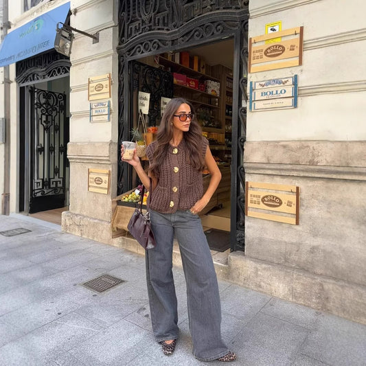 Gilet en tricot épais sans manches pour femme
